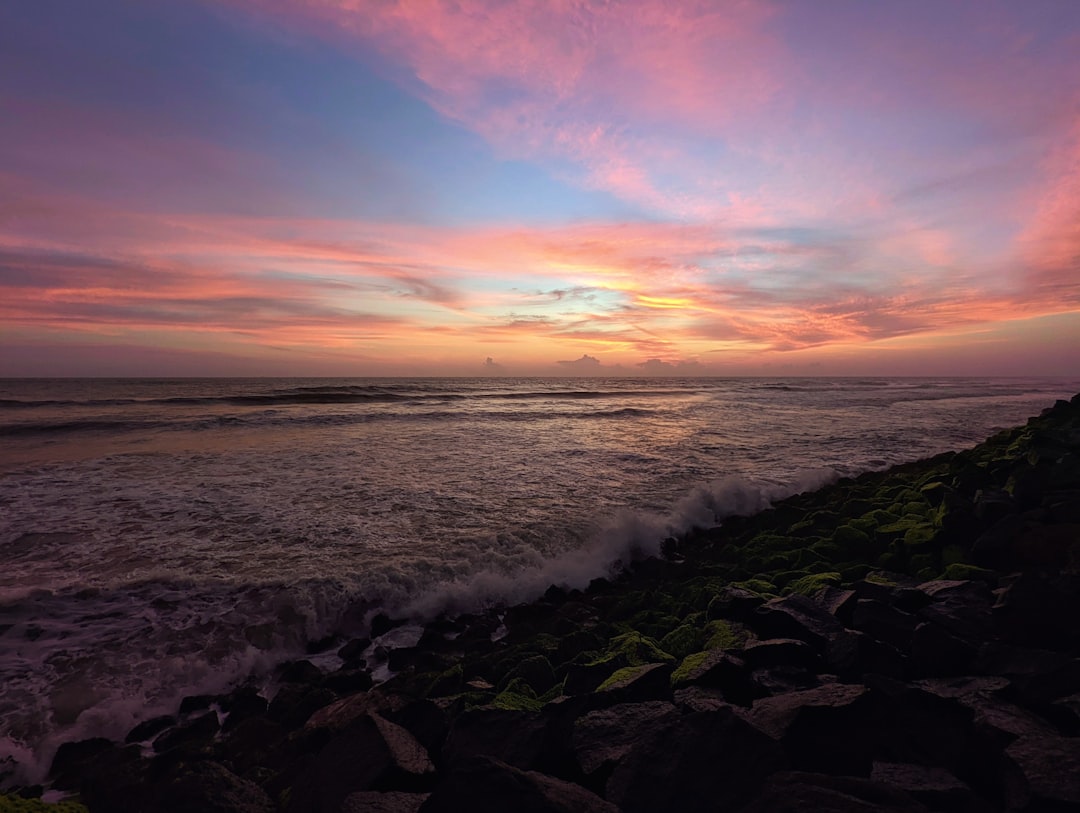 Winter sunset at coastal café